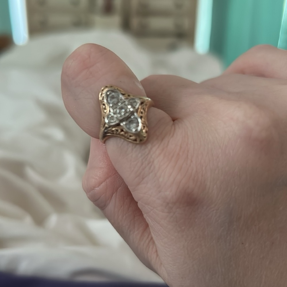 Elegant Gold and Silver Women's Ring Edwardian antique - Picture 1 of 3